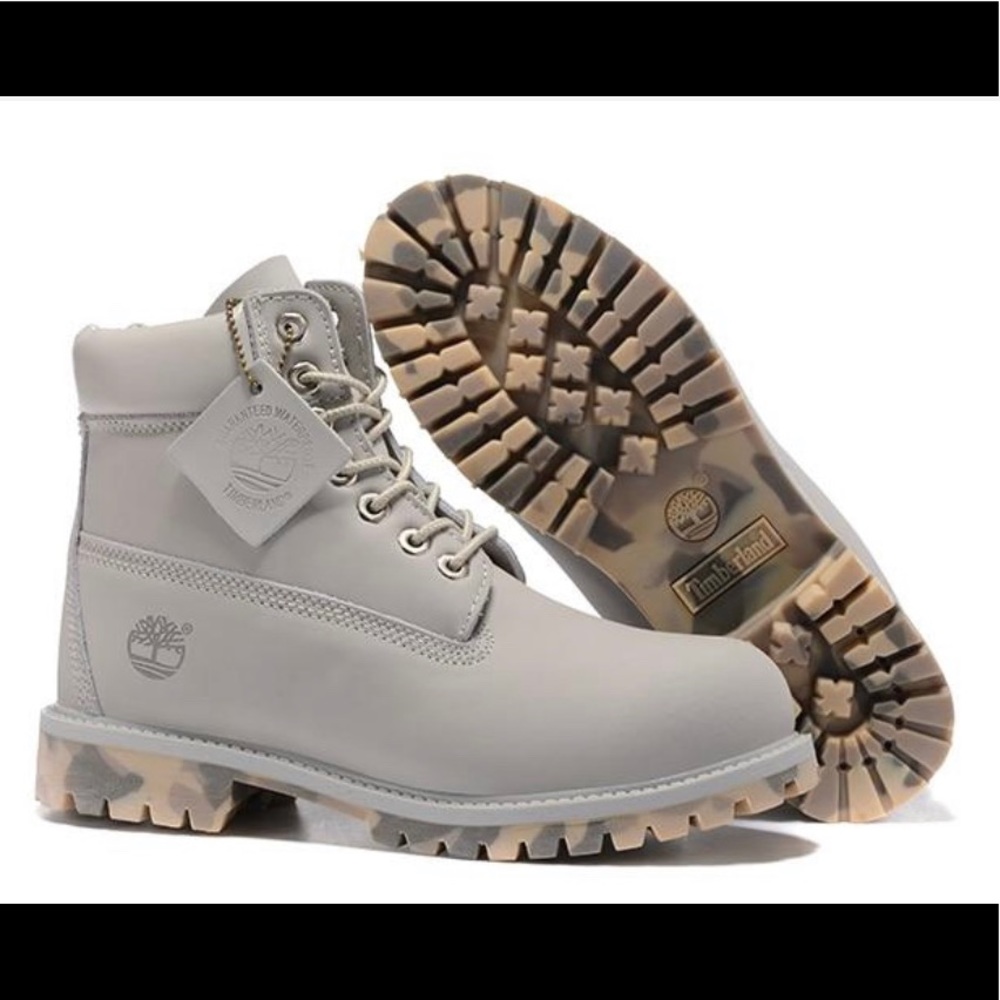 NEW gray timberlands (camo sole)